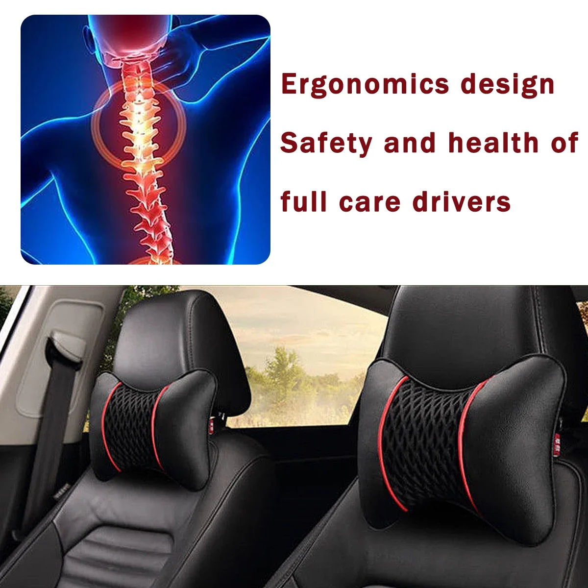 2Pcs PU Leather Knitted Car Pillows Headrest Neck Rest Cushion Support Seat Accessories Auto Black Safety Pillow Universal Decor thumbnail 3
