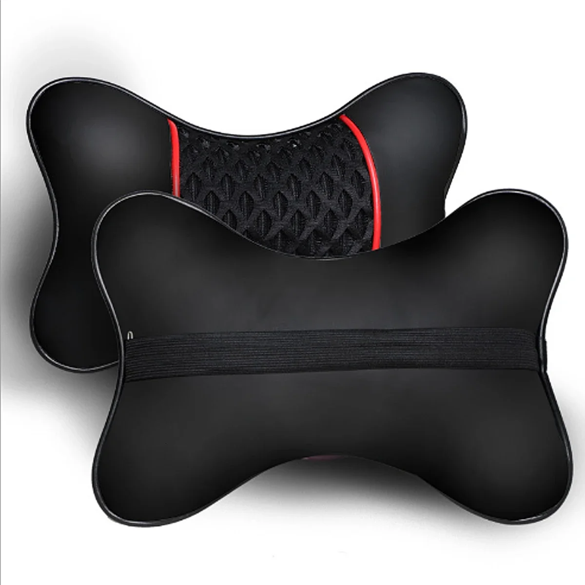 2Pcs PU Leather Knitted Car Pillows Headrest Neck Rest Cushion Support Seat Accessories Auto Black Safety Pillow Universal Decor thumbnail 2