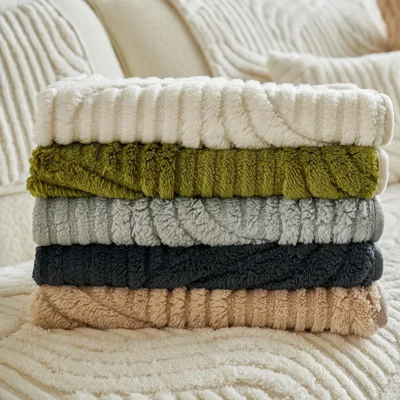 1PC Wave Striped Sofa Cover Solid Color Thicken Plush Sofa Towel Covers Non-slip Couch Slipcovers Sofa Mat for Living Room thumbnail 3