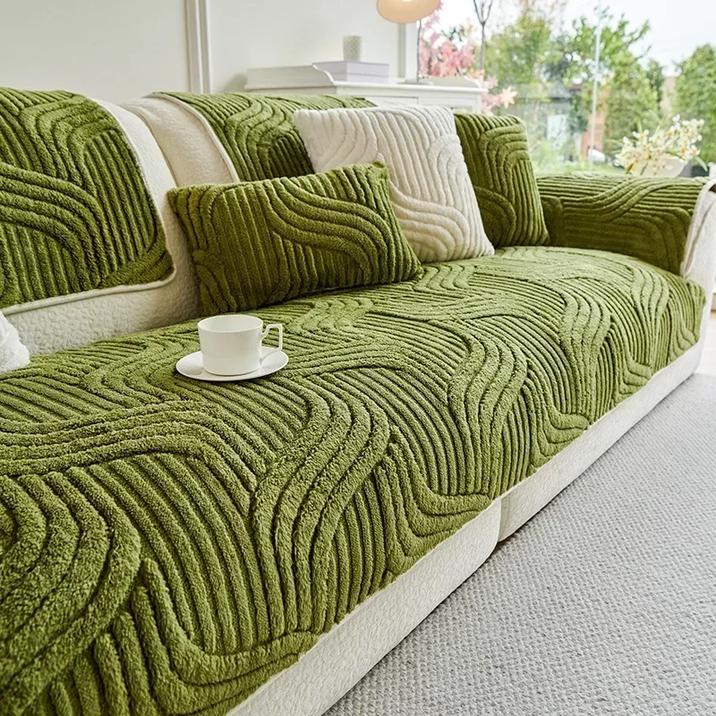 1PC Wave Striped Sofa Cover Solid Color Thicken Plush Sofa Towel Covers Non-slip Couch Slipcovers Sofa Mat for Living Room thumbnail 5