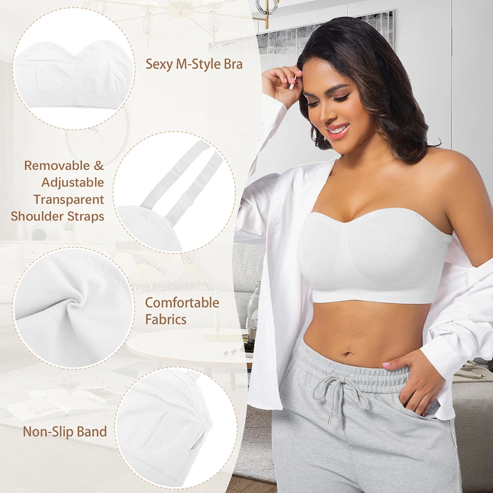 Strapless Invisible M-shaped Bra Solid For Women Summer New Non-slip Sexy Push-up Comfortable Underwear For Dress Brasieres thumbnail 3