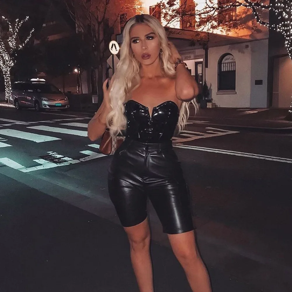 Yimunancy Gothic PU Leather Bodysuit Strapless Bodysuit Club Backless Sexy Body Femme thumbnail 4