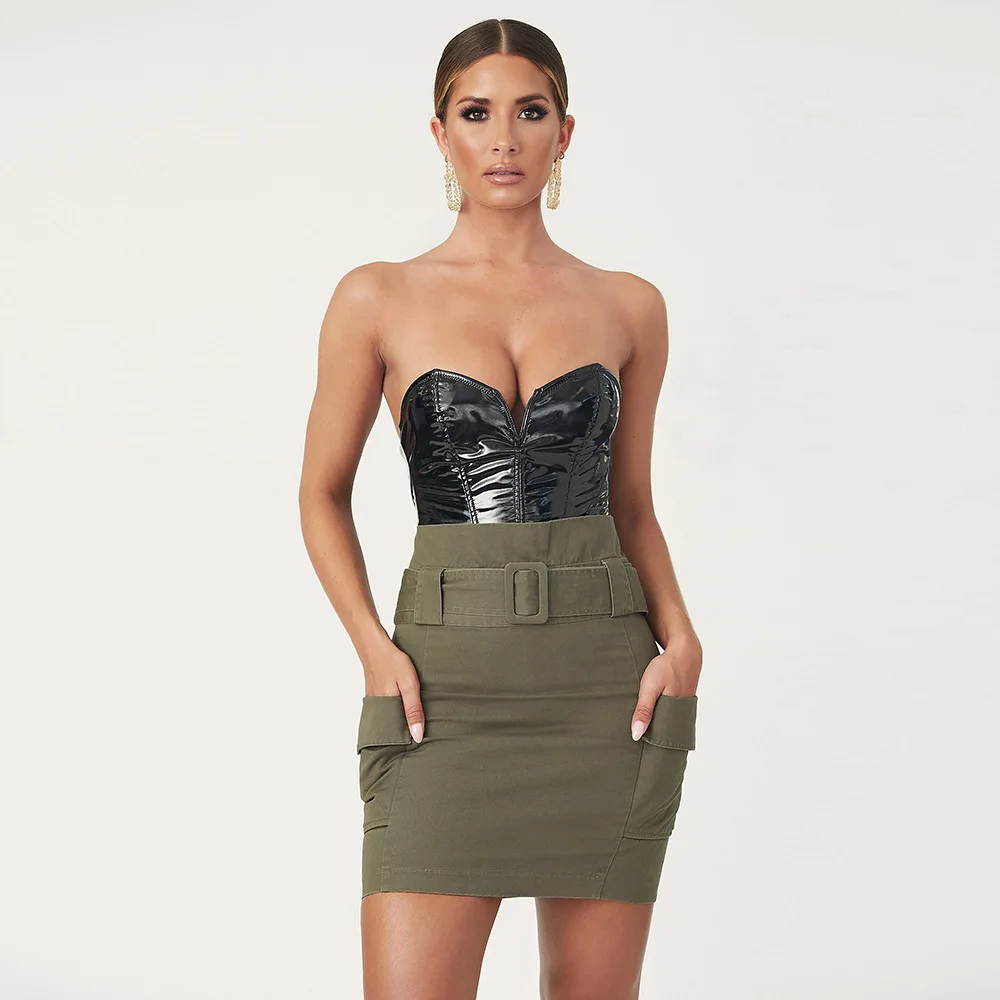 Yimunancy Gothic PU Leather Bodysuit Strapless Bodysuit Club Backless Sexy Body Femme thumbnail 5
