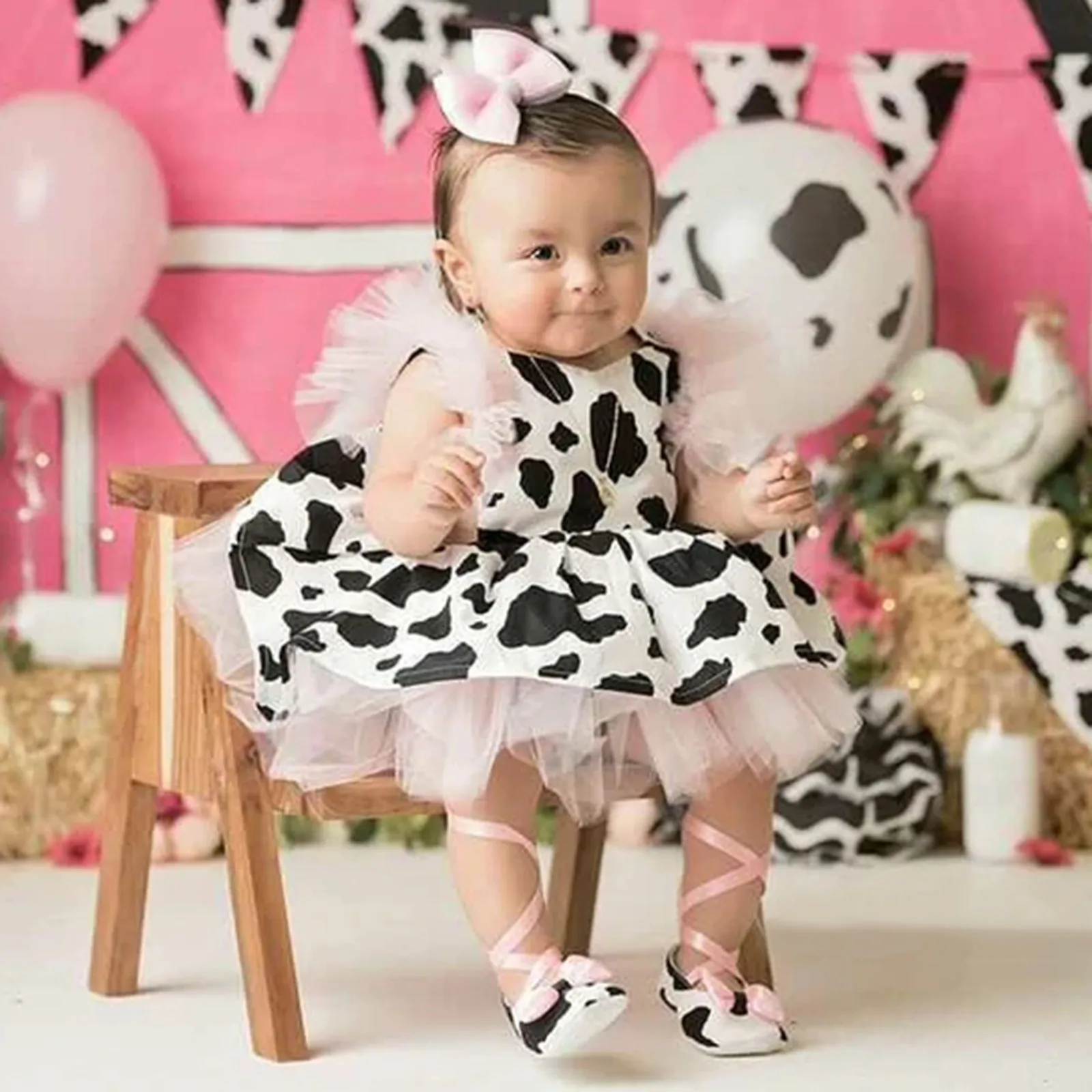 Toddler Baby Girls Romper Dress Infant Fashion Cute Cow Printed Tulle Clothes Newborn Sleeveless 3 6 Month Jumpsuit For Summer thumbnail 2