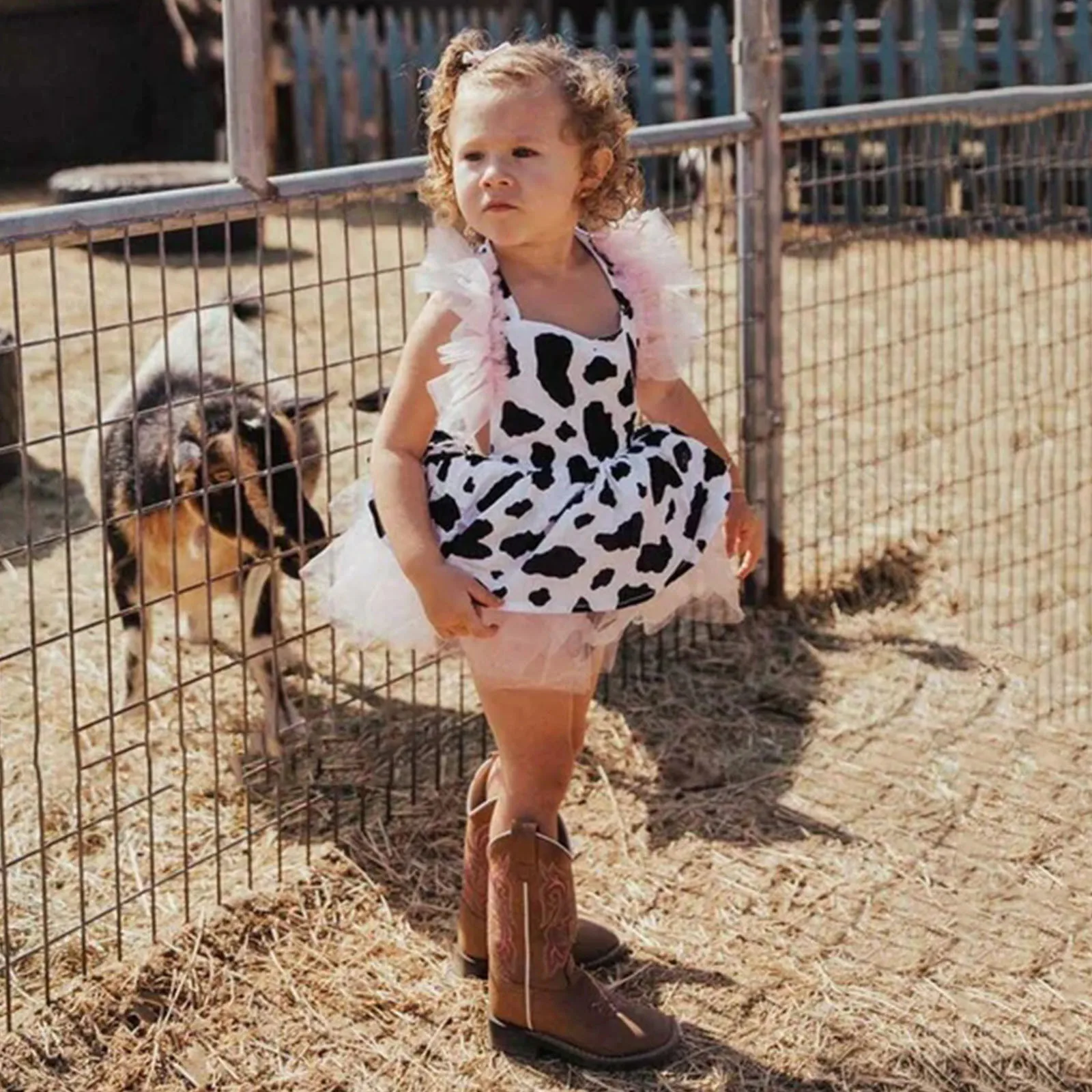 Toddler Baby Girls Romper Dress Infant Fashion Cute Cow Printed Tulle Clothes Newborn Sleeveless 3 6 Month Jumpsuit For Summer thumbnail 3