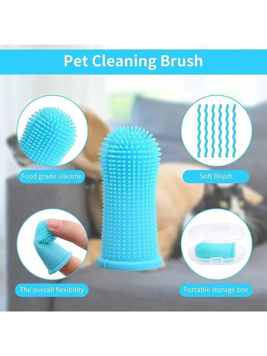 Pet Finger Toothbrush Cleaning Products for Cats and DogsOral Cleaning ToothbrushesSilicone Bristles thumbnail 3