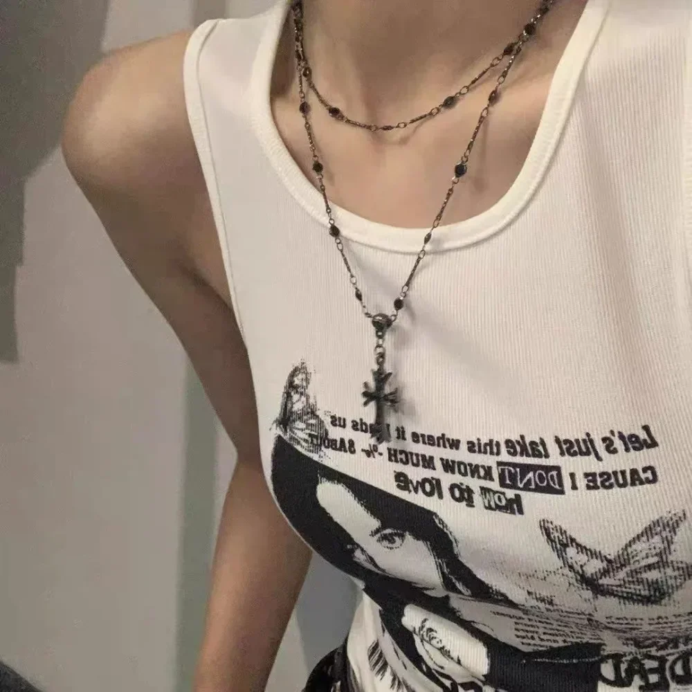 Cross Gothic Black Pendant Necklaces Chain with Pearl Fashion  for Women Jewelry thumbnail 4