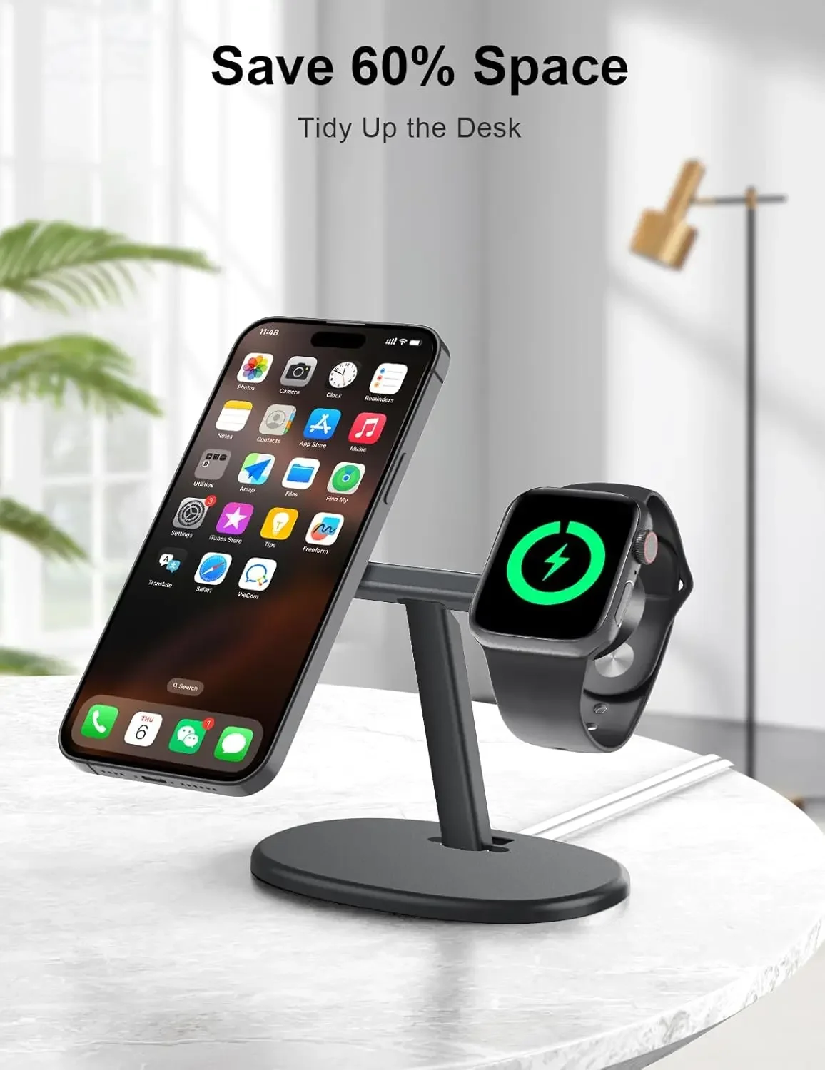 EWA 2-in-1 MagSafe Charging Cradle Dock for iPhone 16/15/14/13/12 and Apple Watch Series,SE, Non-Slip Dock (Charger not included thumbnail 2
