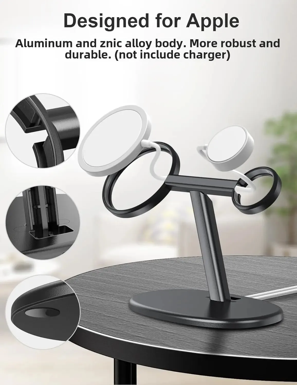 EWA 2-in-1 MagSafe Charging Cradle Dock for iPhone 16/15/14/13/12 and Apple Watch Series,SE, Non-Slip Dock (Charger not included thumbnail 3