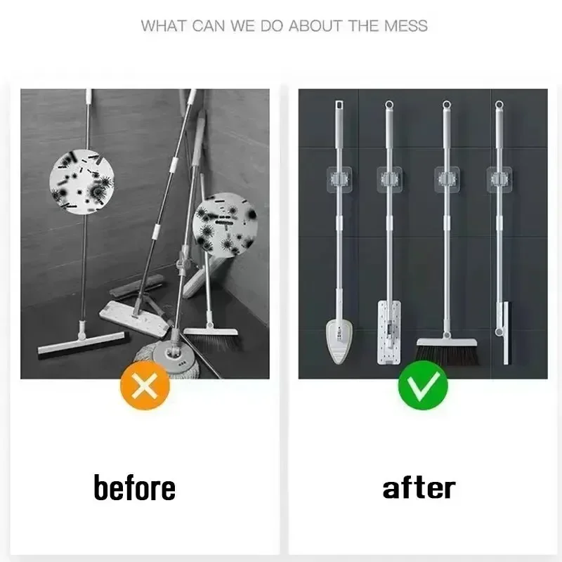Wall Mounted Plastic Hanging Mop Storage Rack Self-adhesive Mop Holder Punch-Free Clip Hook Space Saving for Broom Mop Storag thumbnail 5
