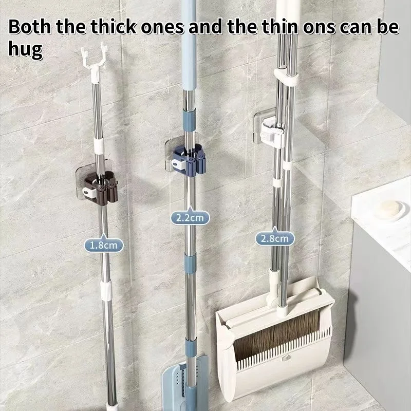 Wall Mounted Plastic Hanging Mop Storage Rack Self-adhesive Mop Holder Punch-Free Clip Hook Space Saving for Broom Mop Storag thumbnail 4