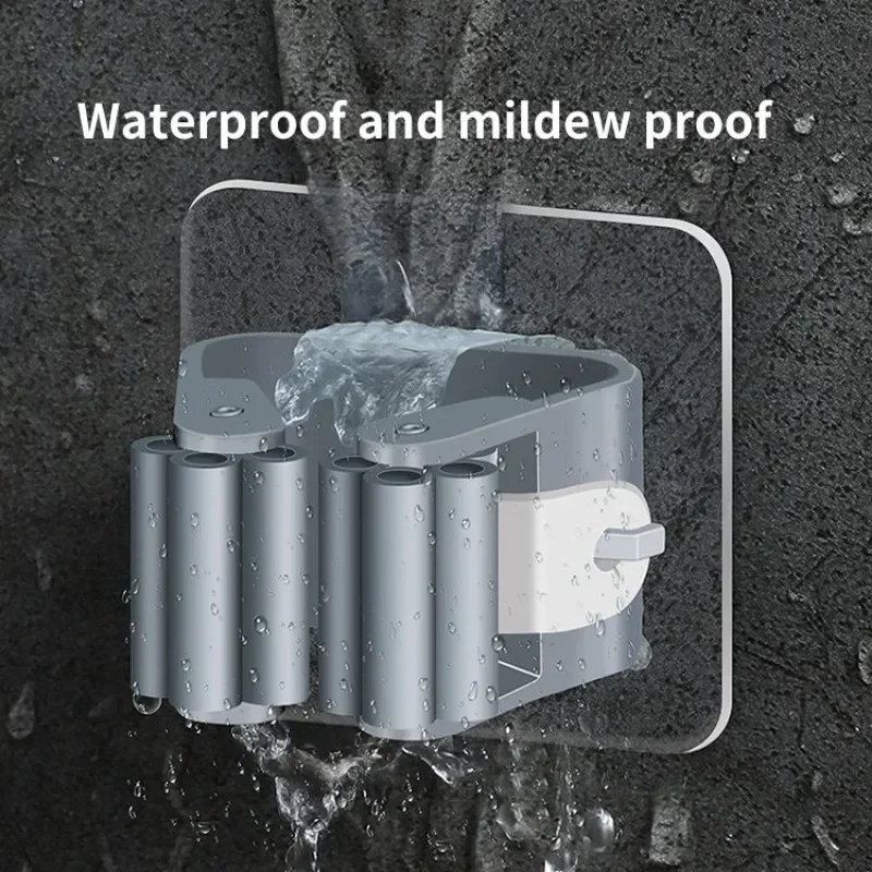 Wall Mounted Plastic Hanging Mop Storage Rack Self-adhesive Mop Holder Punch-Free Clip Hook Space Saving for Broom Mop Storag thumbnail 2