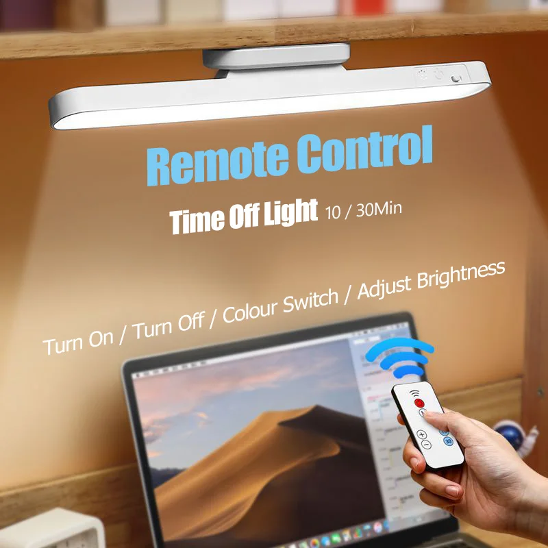 Remote LED Desk Lamp Magnetic Hanging Night Light USB Rechargeable Table Lamp 3 Colors Reading Light For Cabinet Closet Wardrobe thumbnail 4