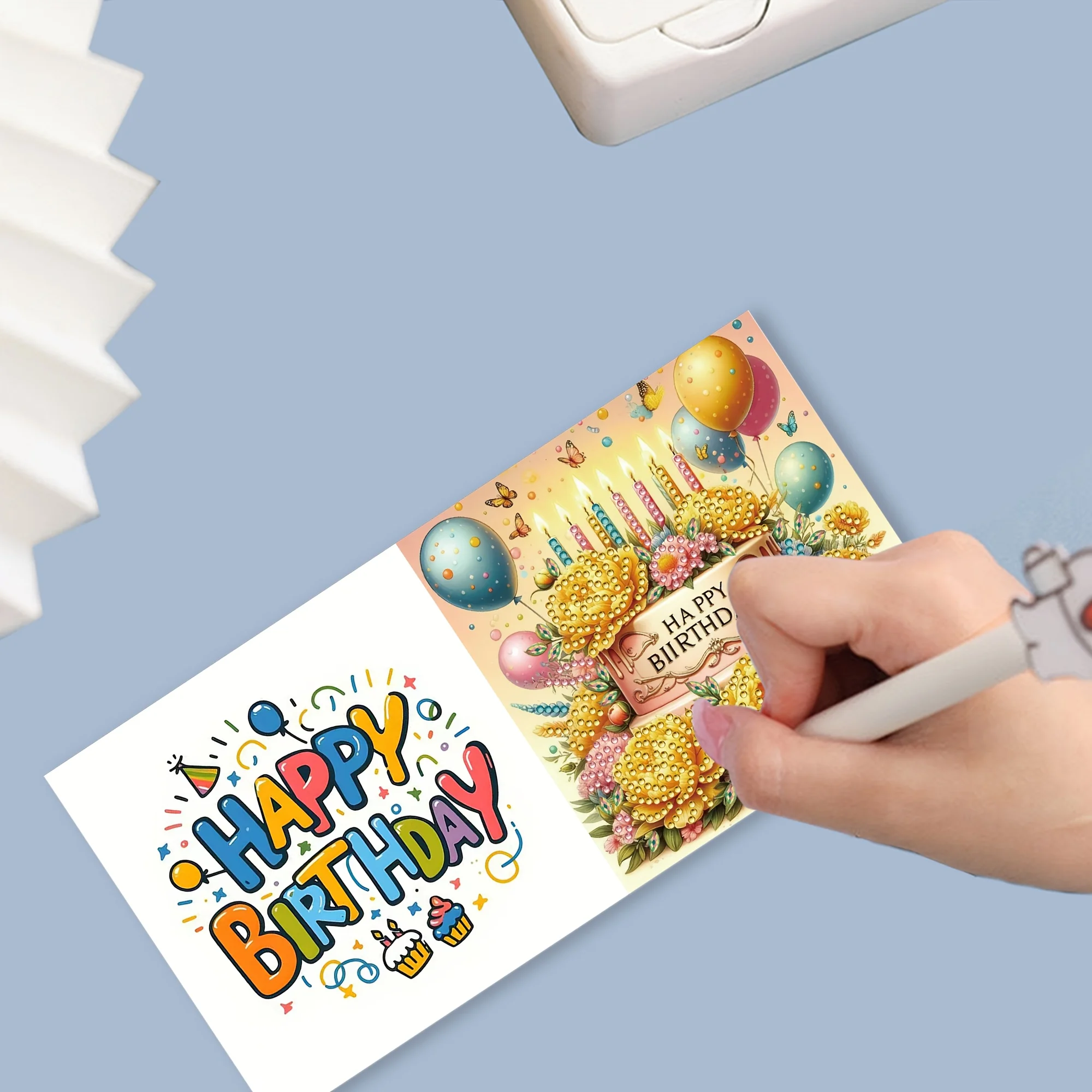 6-piece/set DIY diamond painting birthday card set, featuring unique flower, bird, and pattern designs, rhinestone diamond paint thumbnail 6