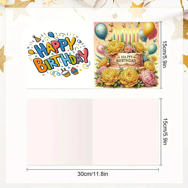 6-piece/set DIY diamond painting birthday card set, featuring unique flower, bird, and pattern designs, rhinestone diamond paint thumbnail 2
