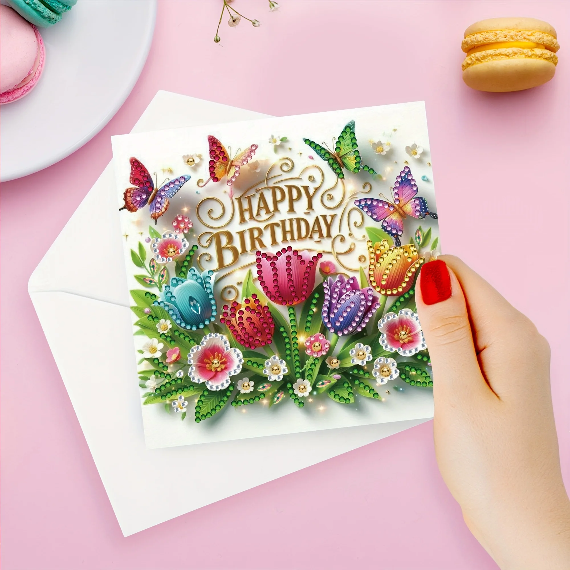 6-piece/set DIY diamond painting birthday card set, featuring unique flower, bird, and pattern designs, rhinestone diamond paint thumbnail 3