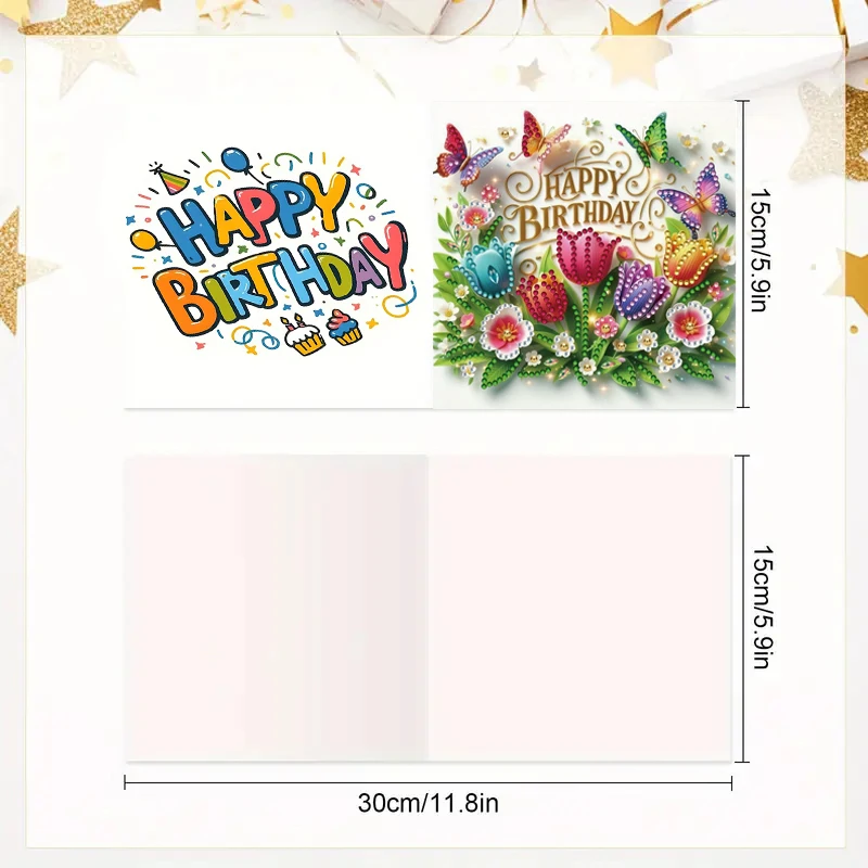 6-piece/set DIY diamond painting birthday card set, featuring unique flower, bird, and pattern designs, rhinestone diamond paint thumbnail 5