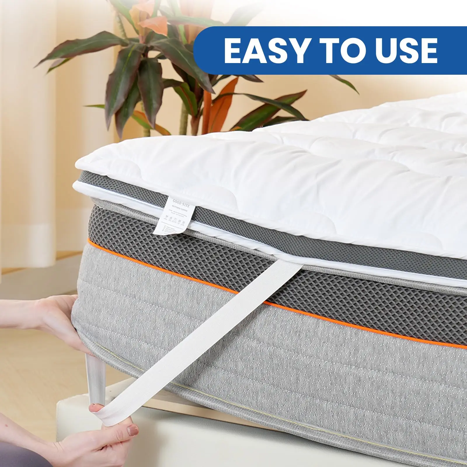 Good Nite 6 cm Thick Double Mattress Topper - Breathable Polyester Hollow Fiber Mattress Cover Pad with Mesh Sides thumbnail 6
