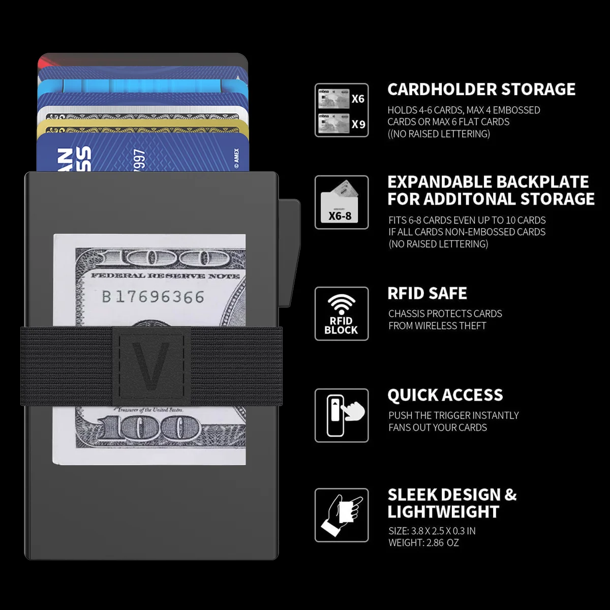 Slim Alu Card Holder for Men, Durable Expandable Backplate, RFID Blocking Minimalist Metal Pop Up Wallet, Holds 14+ Cards & Cash thumbnail 3