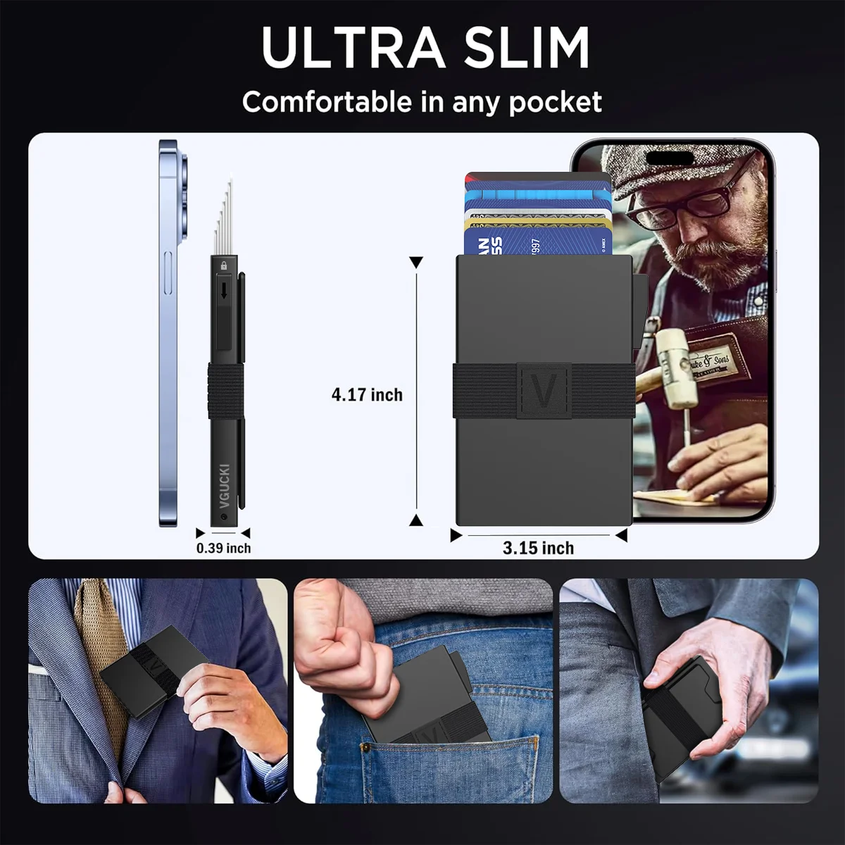 Slim Alu Card Holder for Men, Durable Expandable Backplate, RFID Blocking Minimalist Metal Pop Up Wallet, Holds 14+ Cards & Cash thumbnail 6