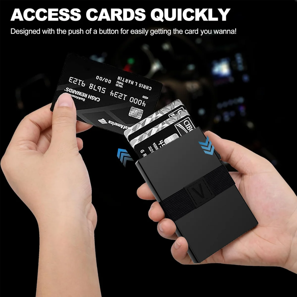 Slim Alu Card Holder for Men, Durable Expandable Backplate, RFID Blocking Minimalist Metal Pop Up Wallet, Holds 14+ Cards & Cash thumbnail 4