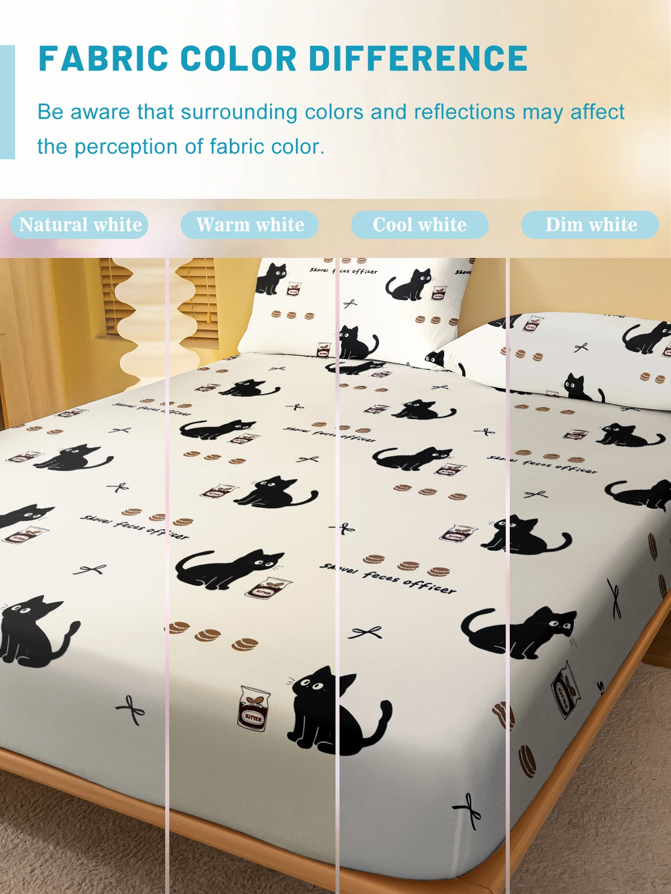 1 Cartoon Cute animal Cat printed matte Fitted Sheet, bedroom printed bed cover, bedding (excluding pillowcases) thumbnail 4