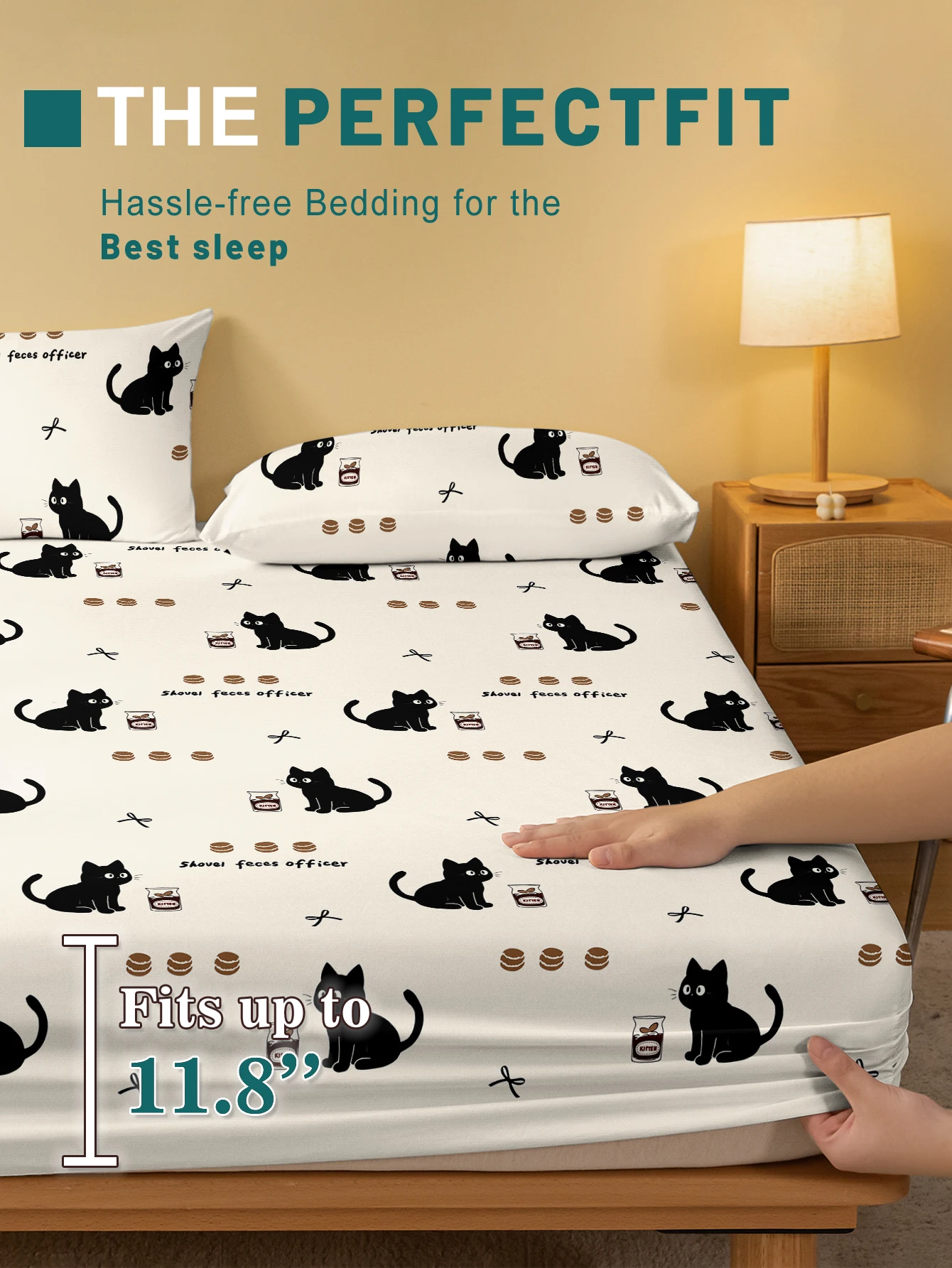 1 Cartoon Cute animal Cat printed matte Fitted Sheet, bedroom printed bed cover, bedding (excluding pillowcases) thumbnail 3