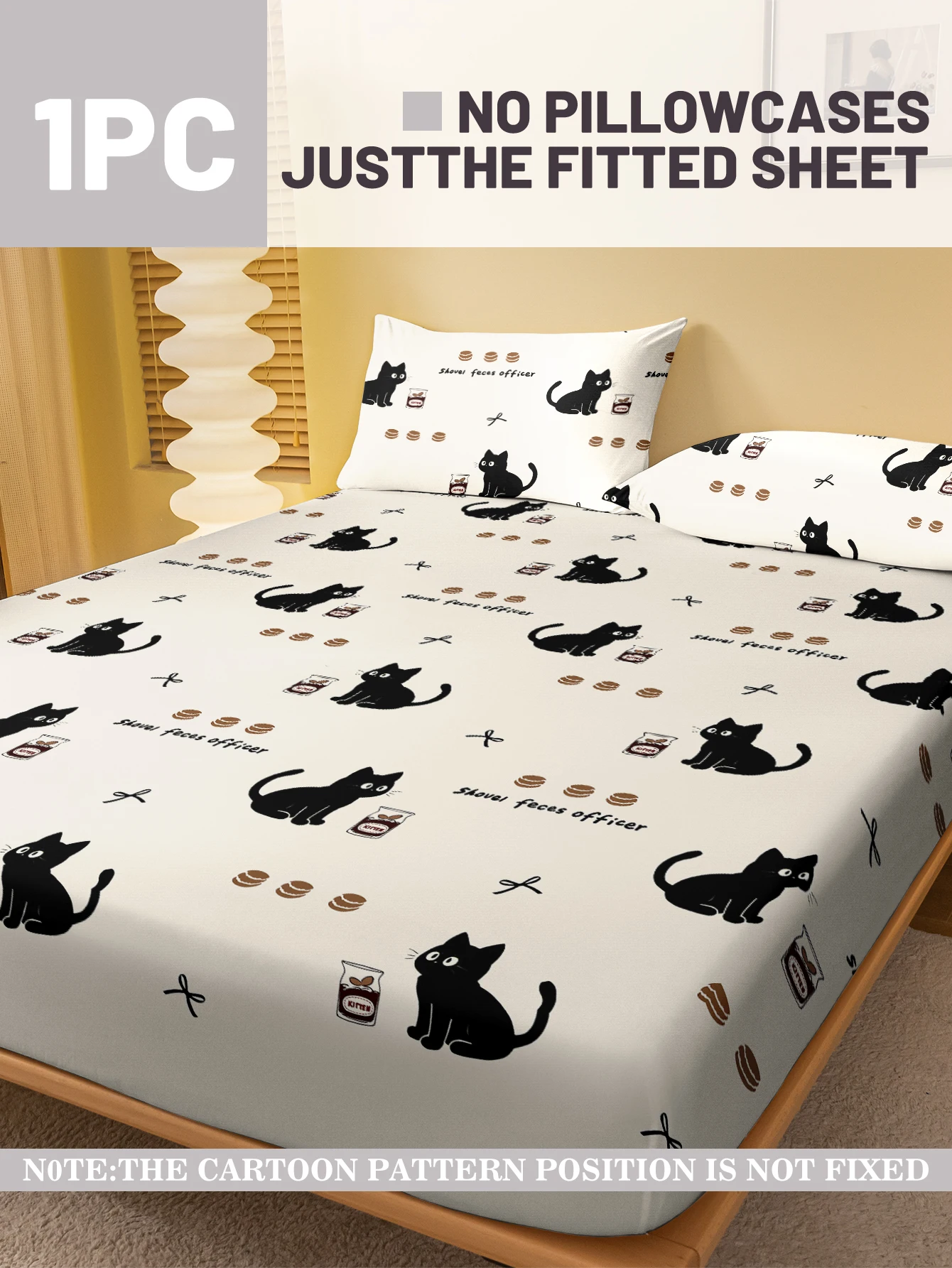 1 Cartoon Cute animal Cat printed matte Fitted Sheet, bedroom printed bed cover, bedding (excluding pillowcases) thumbnail 2