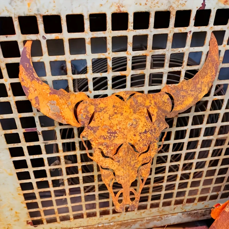 Western Bull Skull Metal Wall Home Decor Adds Home Outdoor Cow Skull Sign Garden Areas Holiday Halloween Easter Thanksgiving thumbnail 2