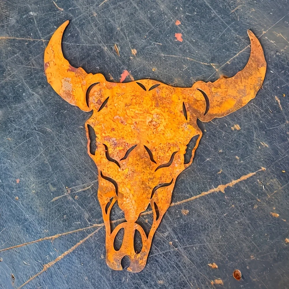 Western Bull Skull Metal Wall Home Decor Adds Home Outdoor Cow Skull Sign Garden Areas Holiday Halloween Easter Thanksgiving thumbnail 5