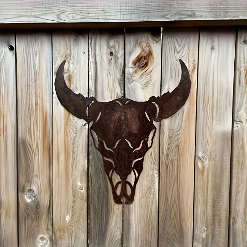 Western Bull Skull Metal Wall Home Decor Adds Home Outdoor Cow Skull Sign Garden Areas Holiday Halloween Easter Thanksgiving thumbnail 6