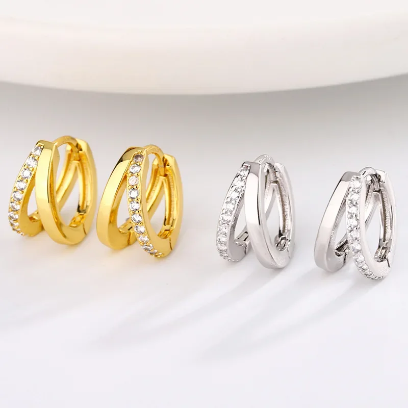 Stainless Steel Gold Color Circle Hoop Earrings for Women Simple Cubic Zircon Double Ring Earring Cartilage Piercing Jewelry thumbnail 5
