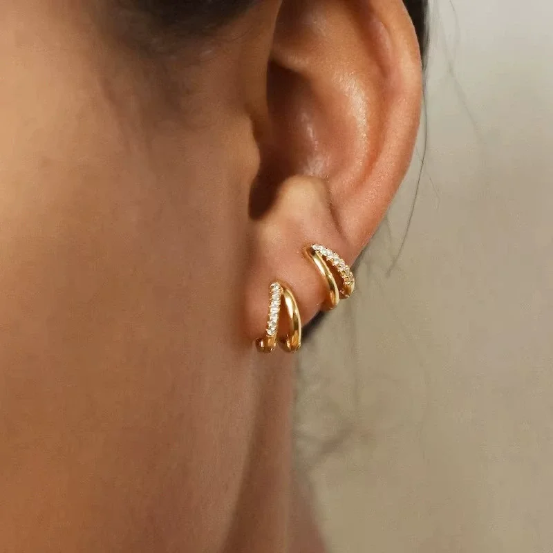 Stainless Steel Gold Color Circle Hoop Earrings for Women Simple Cubic Zircon Double Ring Earring Cartilage Piercing Jewelry thumbnail 2