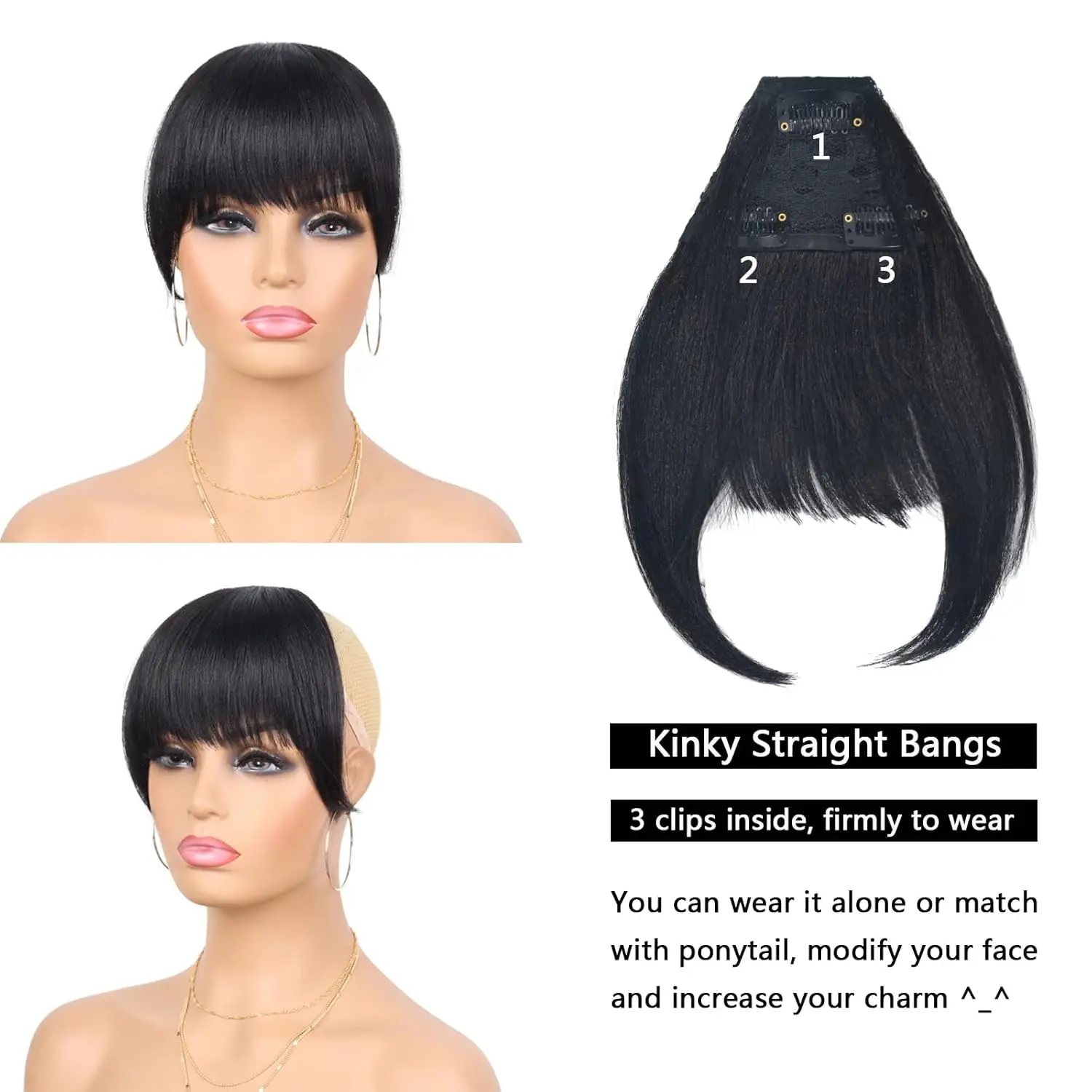 Synthetic Bun & Bang Set 2PCS Braided HairBun Bangs Straight Clip in High Bun with Bangs Clip on Hair Piece for Black Women thumbnail 6