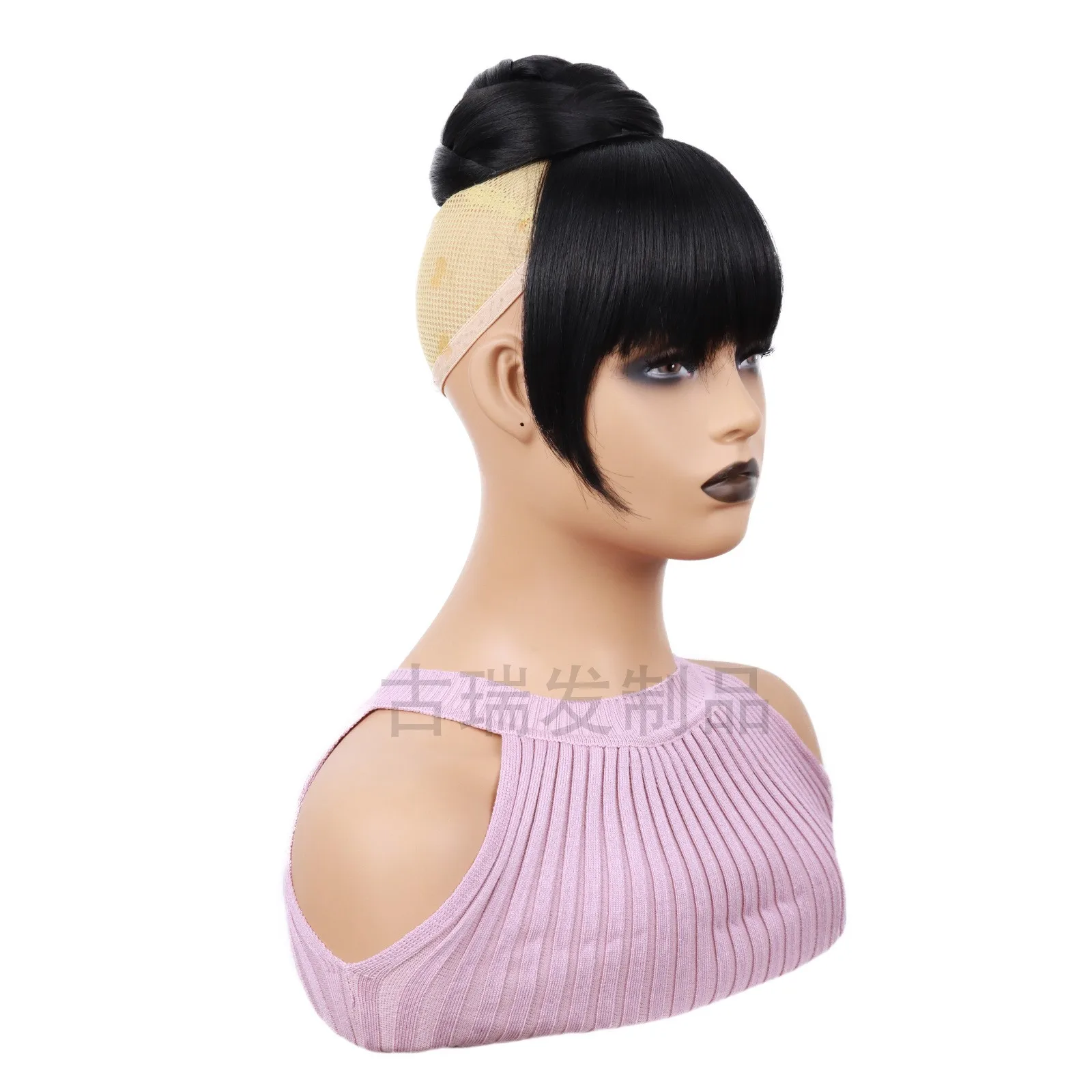 Synthetic Bun & Bang Set 2PCS Braided HairBun Bangs Straight Clip in High Bun with Bangs Clip on Hair Piece for Black Women thumbnail 4