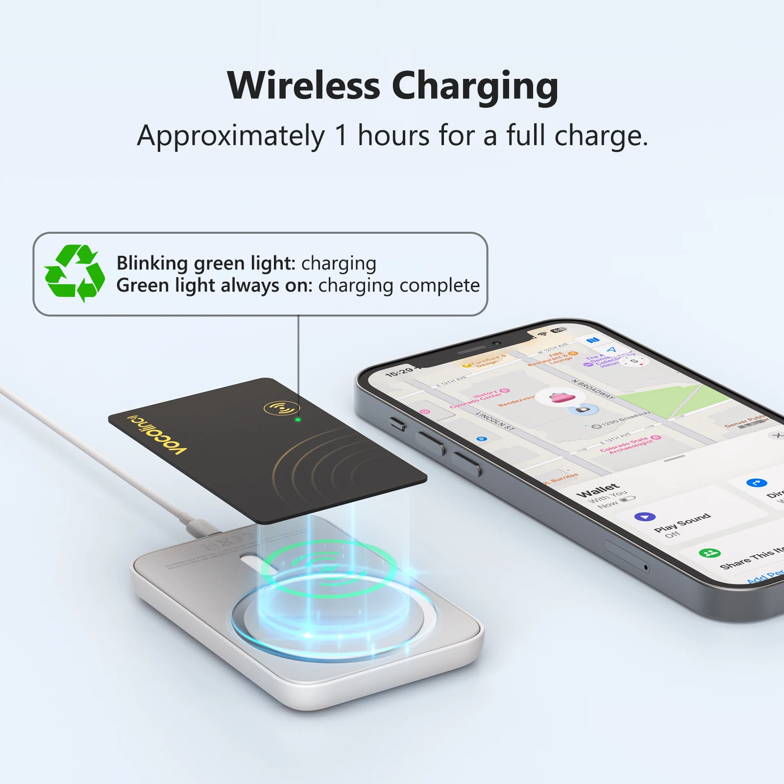 1/2Pcs VOCOlinc Wireless Charging Bluetooth Tracking Card,Global locator, Smart Tag, Item Finder, Use with Find My (IOS Only) thumbnail 2