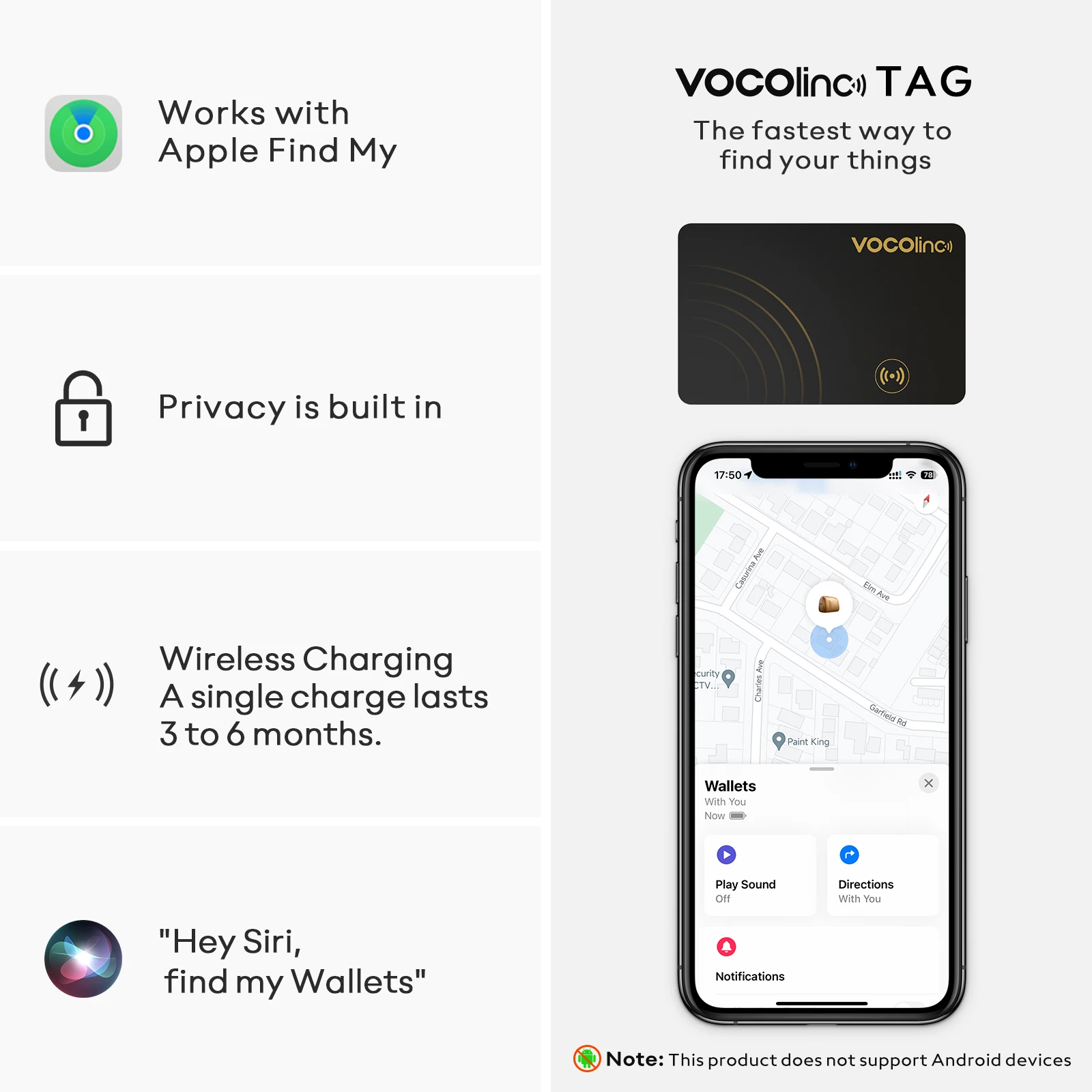 1/2Pcs VOCOlinc Wireless Charging Bluetooth Tracking Card,Global locator, Smart Tag, Item Finder, Use with Find My (IOS Only) thumbnail 3