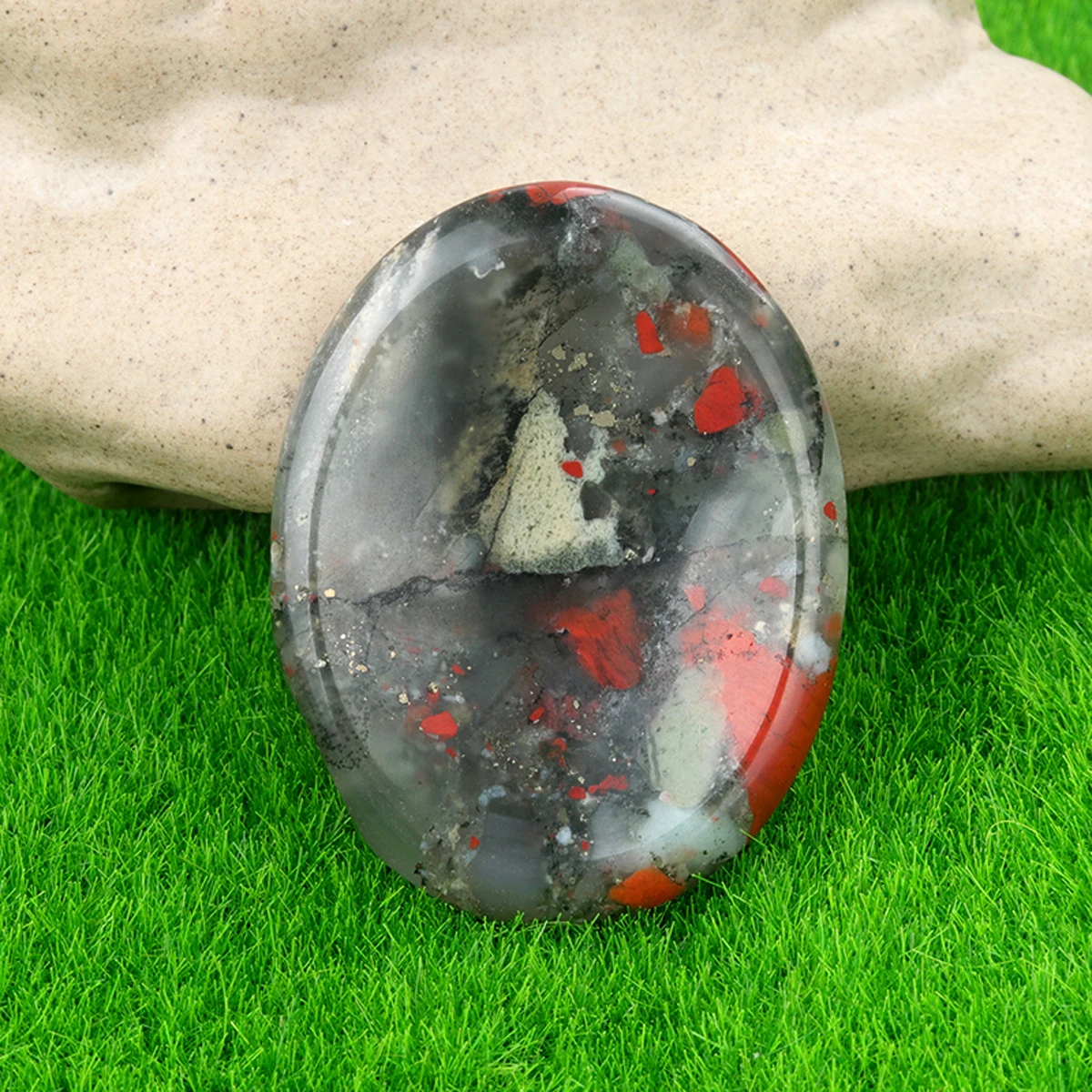 1pcs Natural Blood Stone Agate Oval Fluted Thumbstone Pendant Gray  Loose Bead Gift Jewelry Women Making DIY Accessories