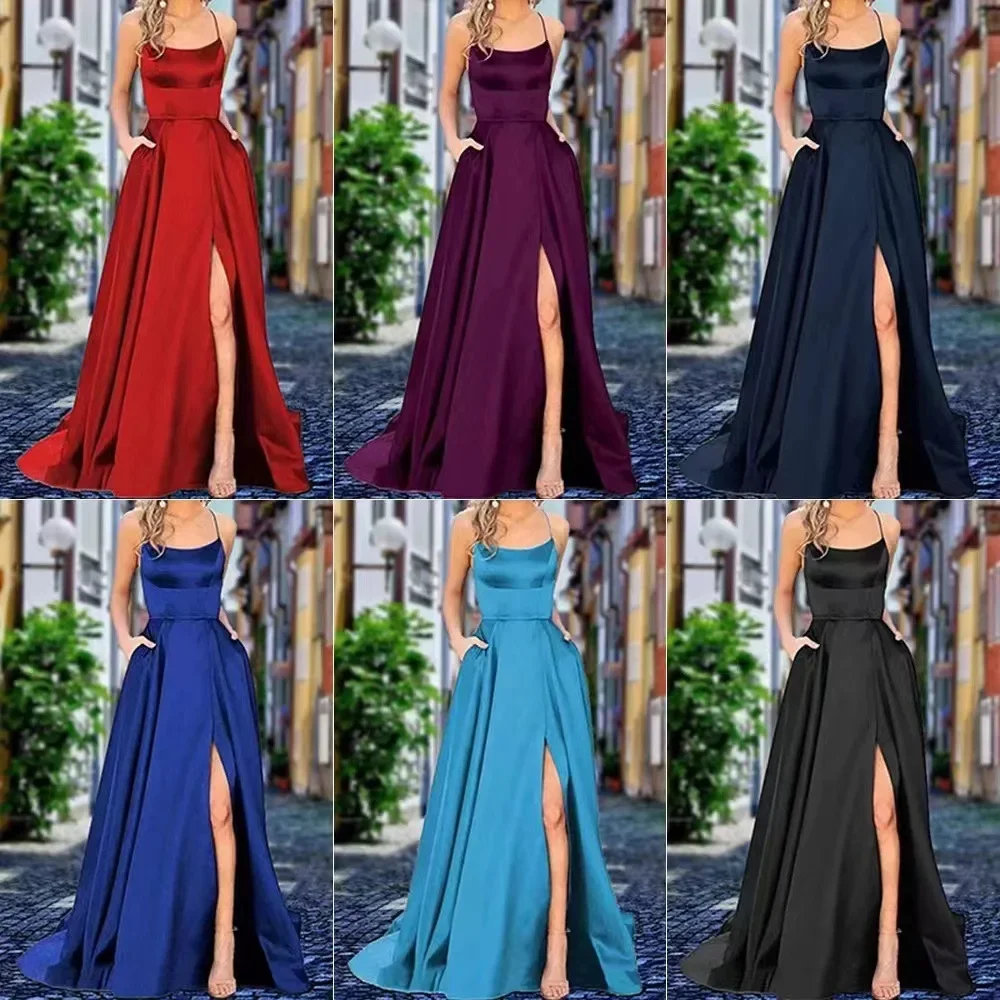 Maidsmaid Gown Long Dress with Train Strapless Single-color Banquet Evening Gown New Hot Sale Of The Season Style Cross-border P