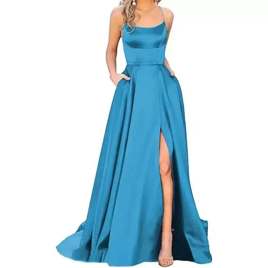 Maidsmaid Gown Long Dress with Train Strapless Single-color Banquet Evening Gown New Hot Sale Of The Season Style Cross-border P thumbnail 2