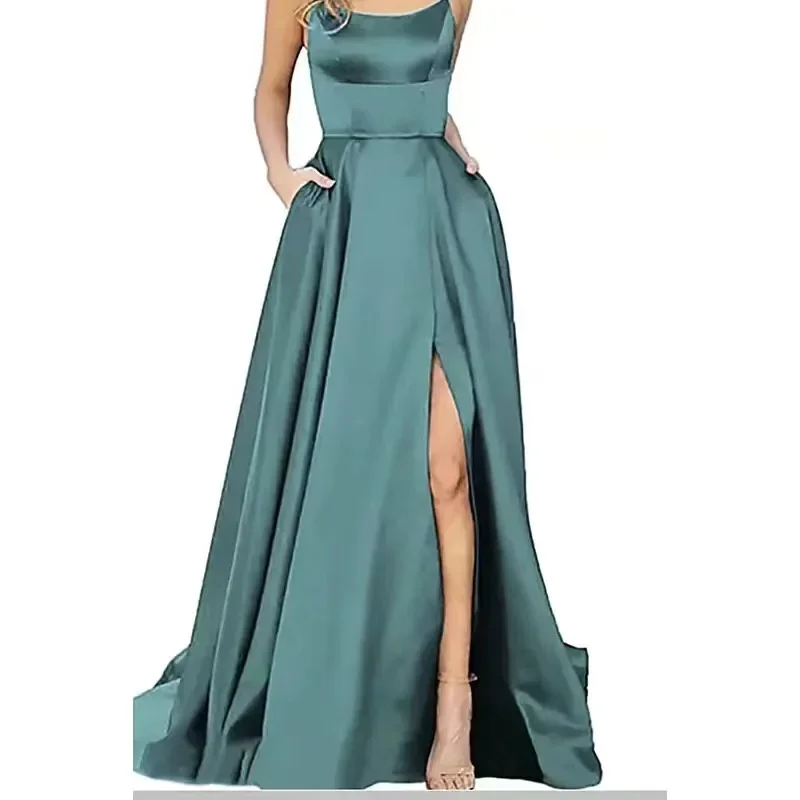 Maidsmaid Gown Long Dress with Train Strapless Single-color Banquet Evening Gown New Hot Sale Of The Season Style Cross-border P thumbnail 3