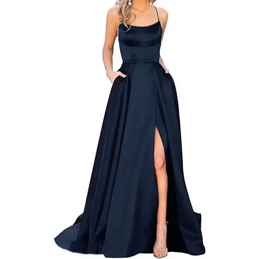 Maidsmaid Gown Long Dress with Train Strapless Single-color Banquet Evening Gown New Hot Sale Of The Season Style Cross-border P thumbnail 4