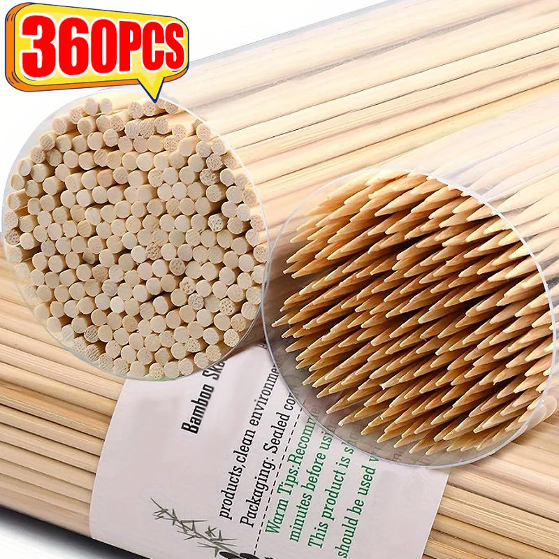 90/360x Bamboo Skewers Wooden Skewersfor Grilling BBQ Fruit Kabobs Chocolate Fountain Cocktail Toothpicks Home Kitchen Supplies