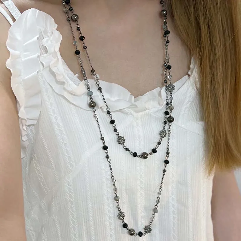 Vintage Double Layered Flower Beaded Chains Necklaces for Women Bohemian Ethnic Style Glass Beaded Sweater Chain Jewelry thumbnail 3