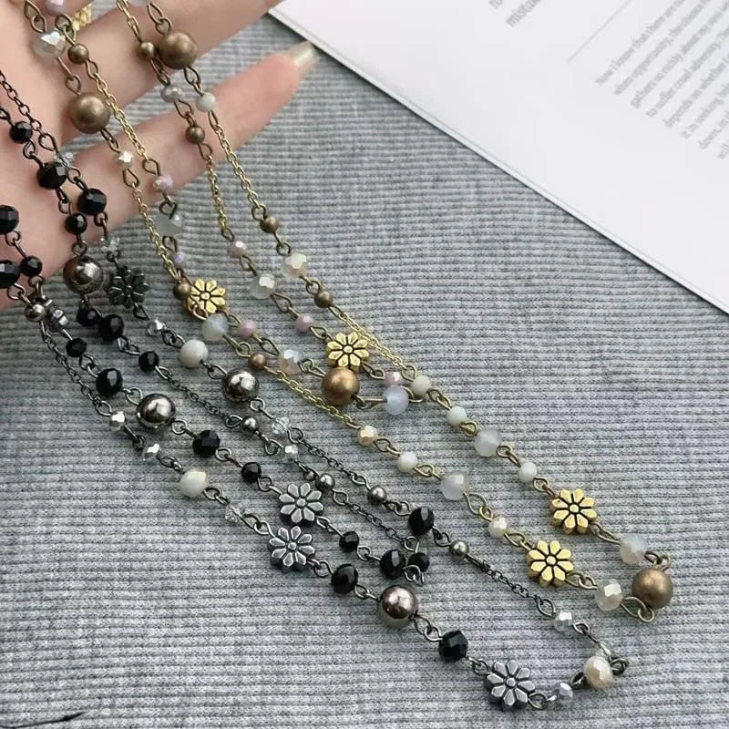 Vintage Double Layered Flower Beaded Chains Necklaces for Women Bohemian Ethnic Style Glass Beaded Sweater Chain Jewelry thumbnail 4