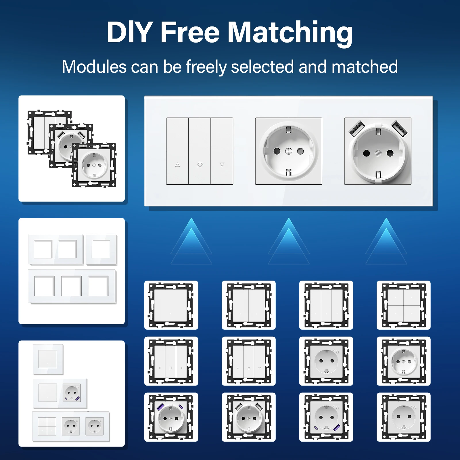 BSEED Zigbee 1/2/3Gang Smart Light Switches Tuya Smart Life Alexa EU Power Outlets Function Parts Glass Panels DIY Parts thumbnail 2
