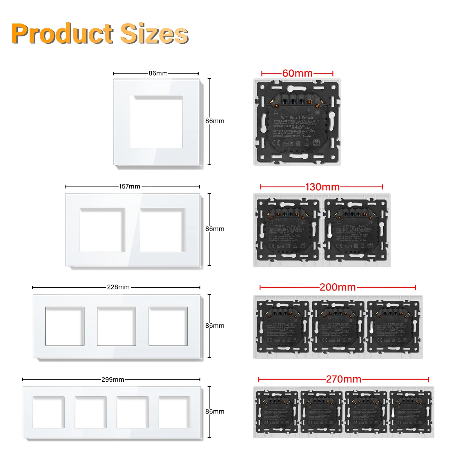 BSEED Zigbee 1/2/3Gang Smart Light Switches Tuya Smart Life Alexa EU Power Outlets Function Parts Glass Panels DIY Parts thumbnail 5