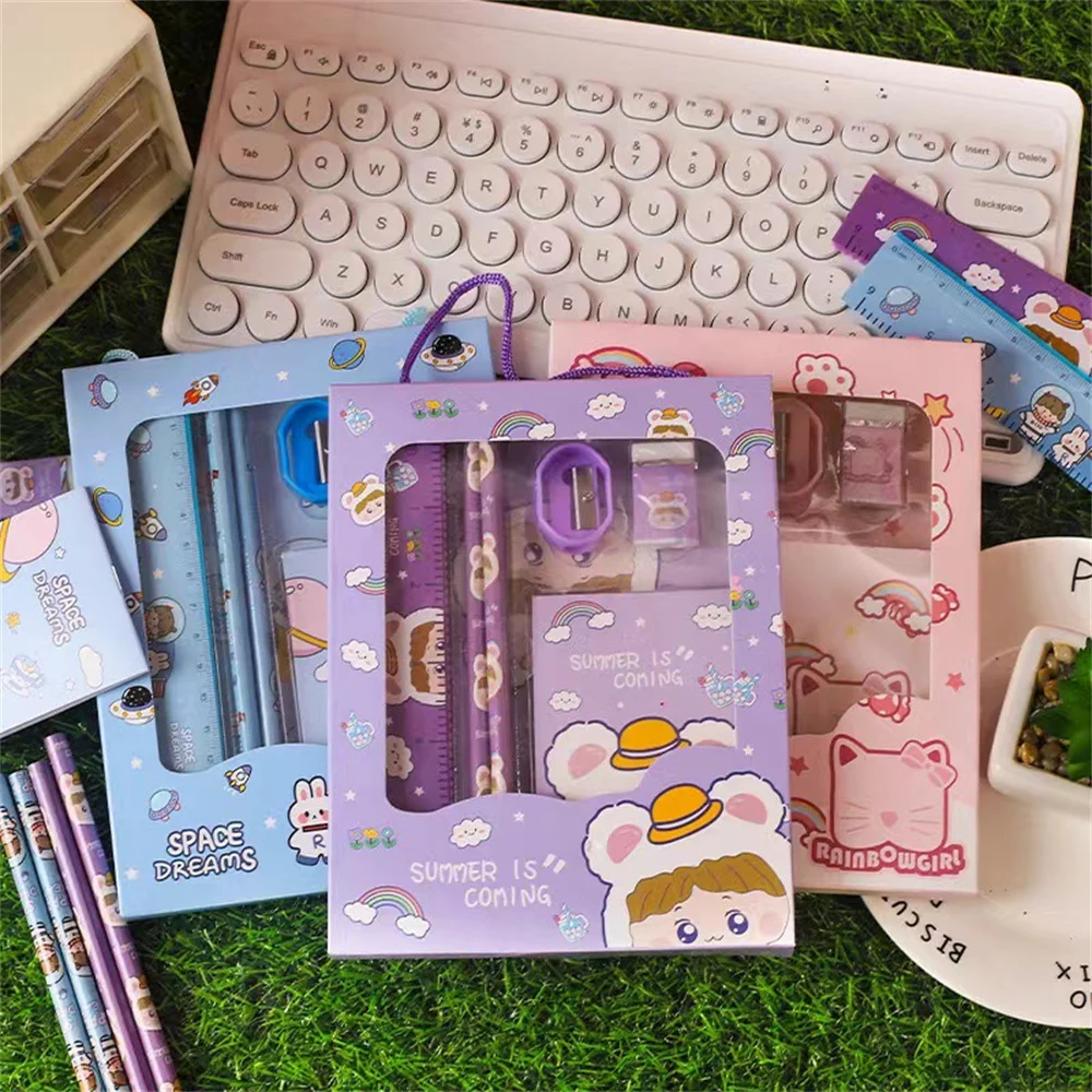 Cartoon Rabbit Pencil Ruler Eraser Sharpener Stationery Set Student School Office Writing Supplies Kindergarten Kids Gift thumbnail 3