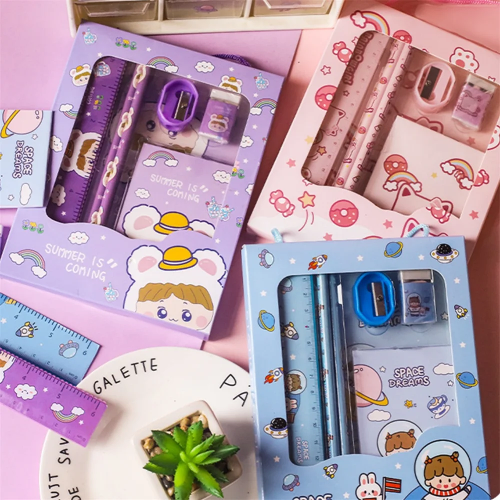 Cartoon Rabbit Pencil Ruler Eraser Sharpener Stationery Set Student School Office Writing Supplies Kindergarten Kids Gift thumbnail 4