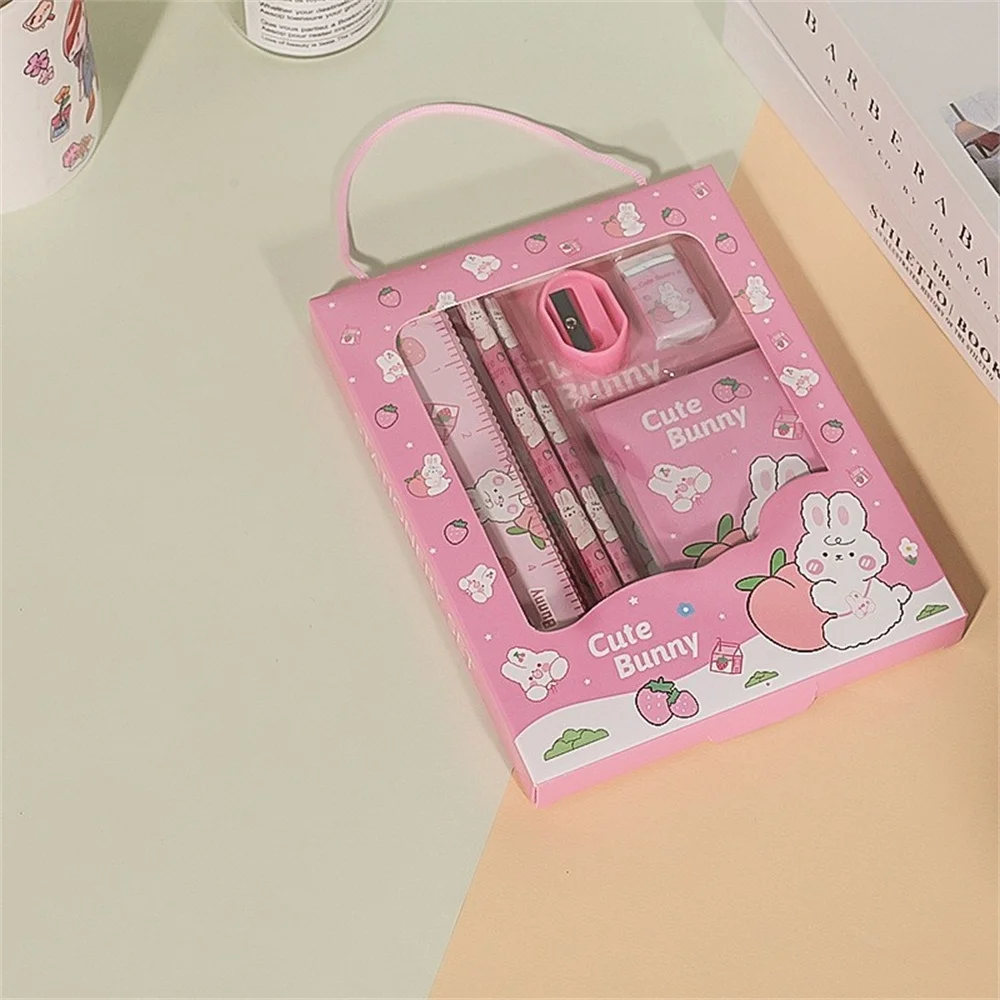 Cartoon Rabbit Pencil Ruler Eraser Sharpener Stationery Set Student School Office Writing Supplies Kindergarten Kids Gift thumbnail 6